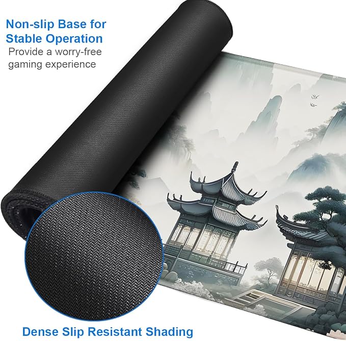 Large Gaming Mouse Pad, 31.5x15.7 inch Large Extended Computer Keyboard Mouse Mat, Water Resist Non-Slip Mousepad Rubber Base Long XXL Mouse Pad for Work & Gaming, Office & Home, Sakura Ancient City - Image 4