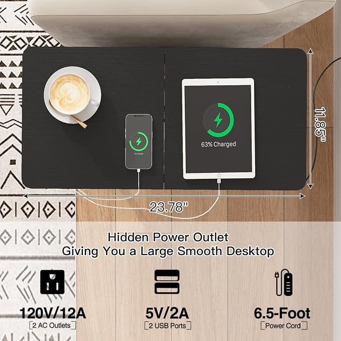 LIDYUK End Table with Charging Station, Narrow Side Table with Drawer - Image 5