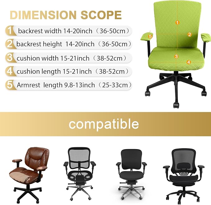 Tallew 4 Pcs Office Chair Covers Set Computer Universal Protective Stretchable Chair Seat Covers Desk Armrest Slipcovers Pads Office Cushion Backrest for Rotating(Lemon Green) - Image 4