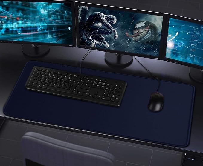 Large Extended Gaming Mouse Pad with Stitched Edges, Durable Non-Slip Natural Rubber Base, Waterproof Computer Keyboard Pad Mat for Esports Pros/Gamer/Desktop/Office/Home - Dark Blue - Image 7