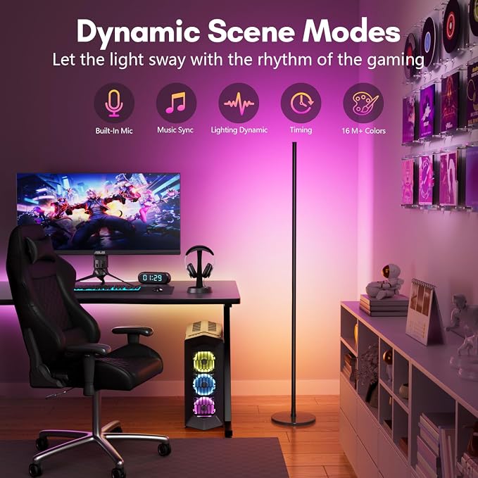 Bright LED RGB+IC Corner Floor Lamp with App, Remote Control Obsidian Black - Image 5