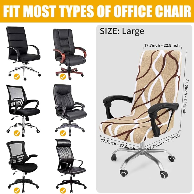 Smiry Stretch Printed Office Computer Desk Chair Covers, Khaki and White | Universal Desk Rotating Chair Slipcovers Removable Washable, Soft Fit Anti-Dust Spandex Protector Cover with Zipper - Image 5