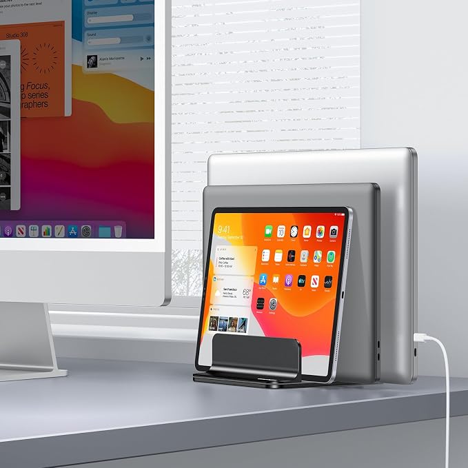 OMOTON 3-Slot Multiple Vertical Laptop Stand, Fits All MacBook, Black - Image 8