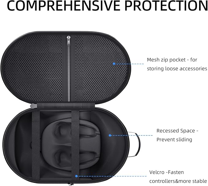 APEXINNO Large Carrying Case for Meta Quest 3, Quest 3S, Oculus Quest 2, and Apple Vision Pro – Hard Travel & Storage Bag Fits VR Headset with Elite Strap and Accessories - Image 5