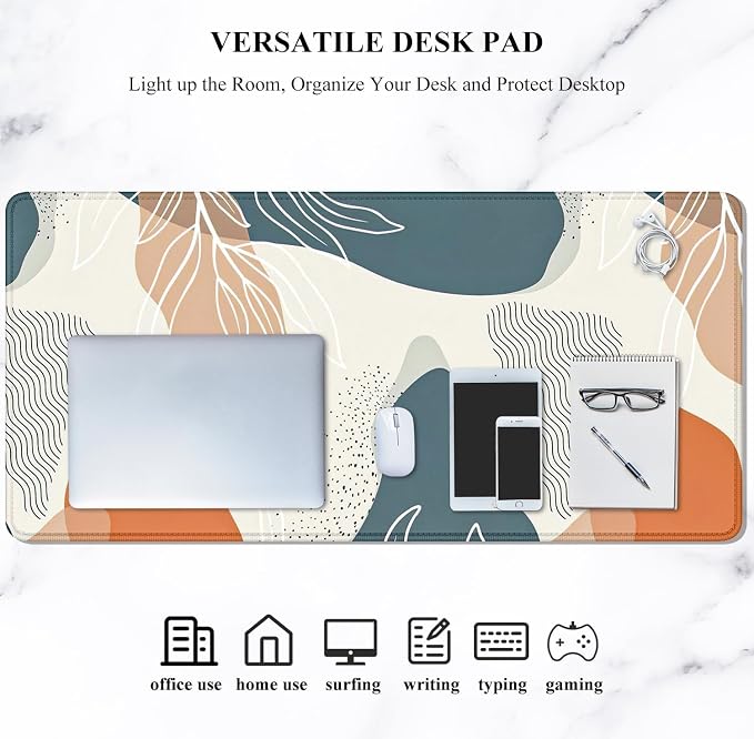 Auhoahsil Large Mouse Pad, XXL Desk Pad, Extened 35" x 15", Non-Slip Rubber Base, Stitched Edges, Superior Surface, Waterproof Keyboard Mat, Large Mousepad for Gamer, Office & Home, Desert Leaves - Image 7