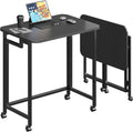 JSB Folding Desk for Small Spaces,Mobile Portable Rolling Laptop PC Table on Wheels,Foldable Computer Desk for Home Office,Bedroom,Dorm,Space Saving (All Black, 23.6") by HomeFurniture
