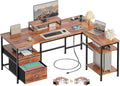 Furologee 50 Inch L Shaped Computer Desk with Power Outlet, Rustic Brown by Furologee