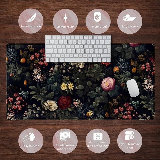 Black Vintage Desk Mat Desk Pad Large Mouse Pad for Desktop Laptop Keyboard | Mouse Pad Desktop Mat Pad with Non-Slip Base Vintage Computer Desk Mat for Woman Home Office Desk Decor 31.5 x 15.8 in - Image 6