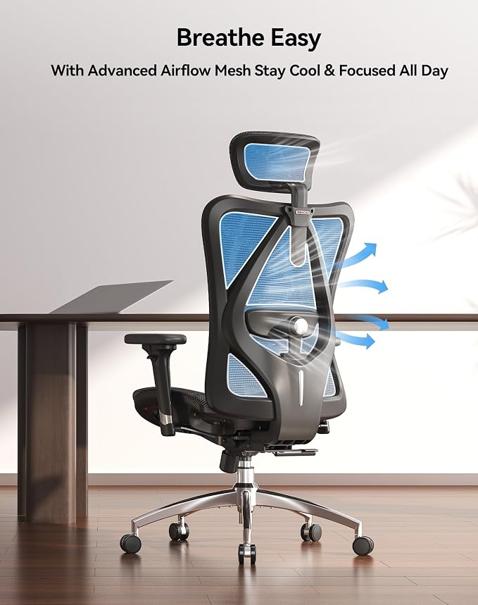 SIHOO M57 Ergonomic Mesh Office Chair, High Back Home Desk Chair with 3D Armrests, Lumbar Support and Adjustable Headrest, Comfortable Computer Chair, Big & Tall Office Chair Hold 330 LBS-Ebony - Image 4