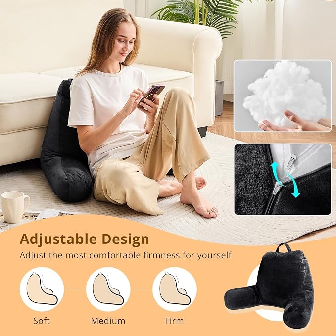 Sasttie Reading Pillow for Bed, Back Pillow for Sitting Up, Black - Image 3