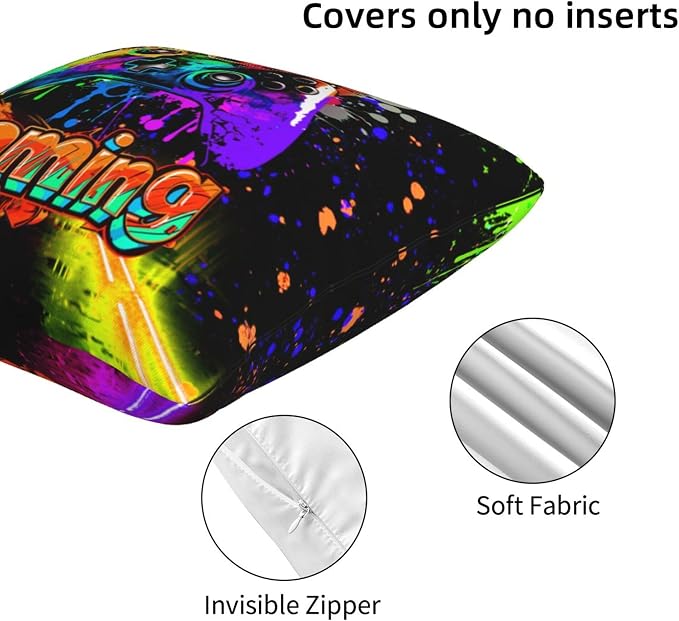 Gaming Throw Pillow Covers Set of 2, Soft 18x18 Inch Pillow Cases, Gamer Birthday Gifts for Teen Boys, Home Decor for Living Room Bedroom Game Room (Gaming) - Image 5