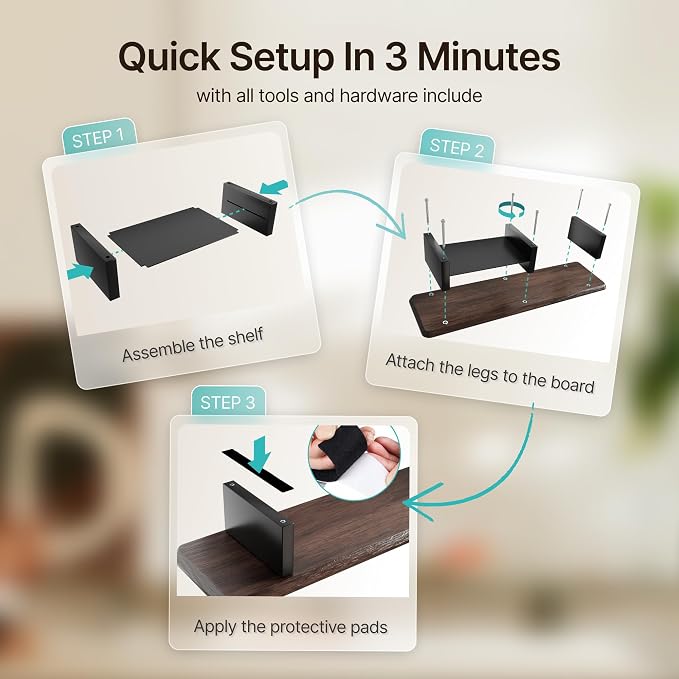 PEGZONE 31.5" Dual Monitor Riser, Metal Shelf Wooden Desk Organizer | Walnut Wooden Desk Shelf for 2 Monitors/TV,Monitor Stand Riser for Desk, Wood Monitor Stand Organizer for Home Office - Image 8
