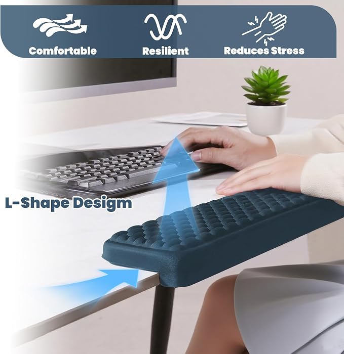 Arm Rest for Desk, L-Shaped Memory Foam Elbow Pads with Non-Slip Base, 2-Piece Ergonomic Desk Edge Cushion & Wrist Rest for Computer Keyboard, Office and Home Use (Blue) - Image 5