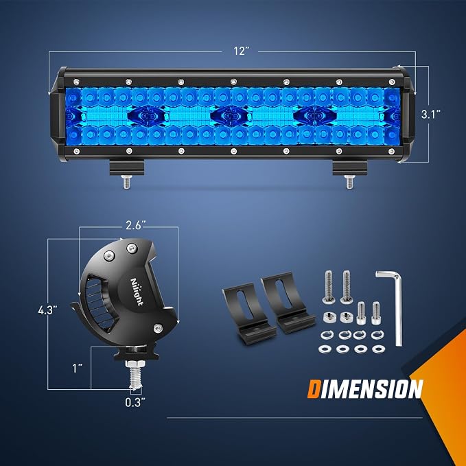 Nilight 12 Inch LED Light Bar Blue Triple Row 240W Spot Flood Combo 30000LM Driving Boat Off Road Fishing Hunting Emergency Safety Lighting for UTV Pick-up Van Tractor - Image 2