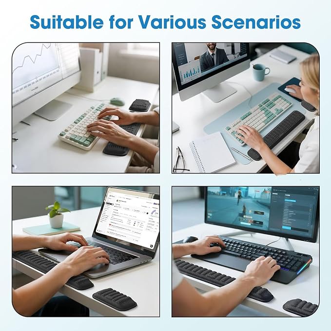 MEKASS Ergonomic Wrist Rest for Keyboard and Mouse, Soft Memory Foam Keyboard Wrist Rest Set with Non-Slip Silicone Base, Easy Typing, Pain Relief, Comfort for Office, Work, Gaming (Classic Black) - Image 7