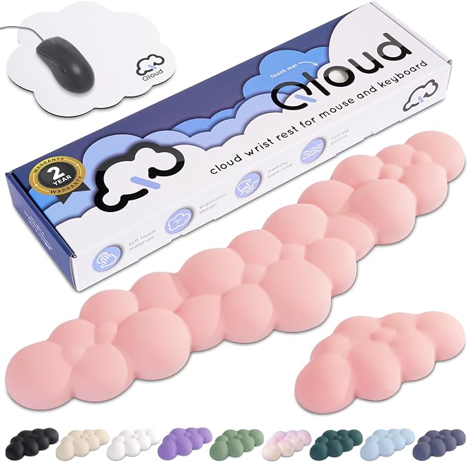 Pink Cloud Keyboard Wrist Rest – Create-ables Qloud Pink Wrist Rest for Computer Keyboard and Mouse, Ergonomic Memory Foam Wrist Pad with Non-Slip Base, Includes Cloud Mouse Pad by Create-ables