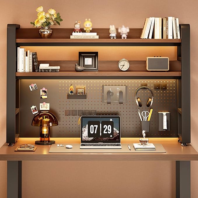 3 Tier Desktop Shelf with Pegboard, Heavy Duty Desk Organizer | Metal Desktop Storage Rack for Dorm Office Home, Compact Desk Shelf Bookshelf (Black, 37.4" Lx9.8 Wx36.6 H) ﻿ - Image 3