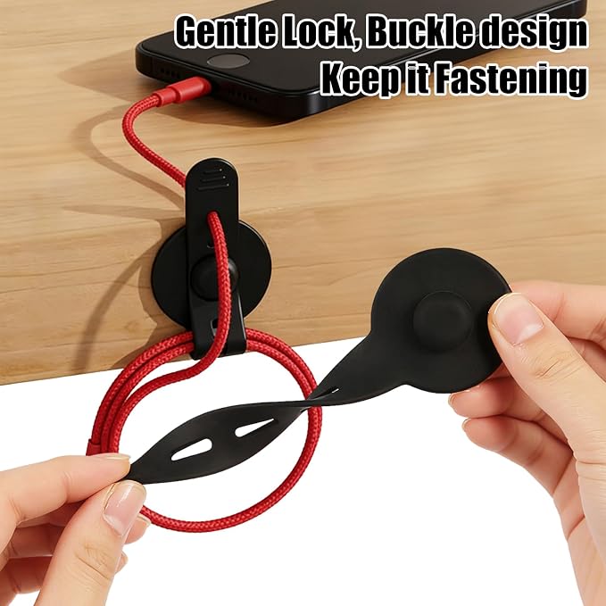 12Pcs Silicone Cable Straps, Self Adhesive Cable Management Under Desk, Reusable Cable Clip, Wire Organizers for Cords, Cord Holder for Home, Kitchen, Office, Bedroom, Car (Black) - Image 4