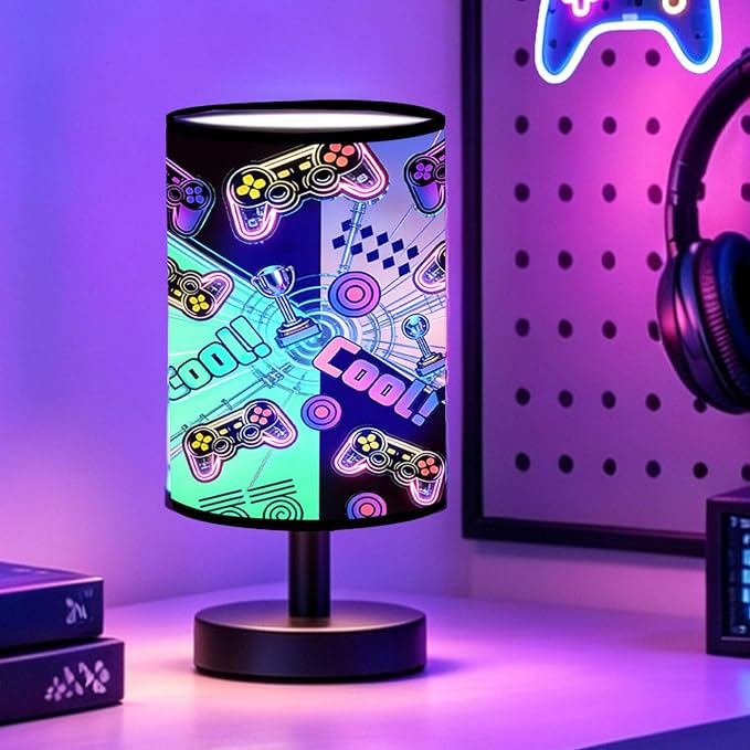 Gamer Room Decor for Boys, Gaming Lamp 3-Color Boys Table Lamp, 10 x 5.12 Inch Small Linen Desk Lamp with Built-in LED Beads for Boy Bedroom & Gaming Desk Decor by OEWWSKK