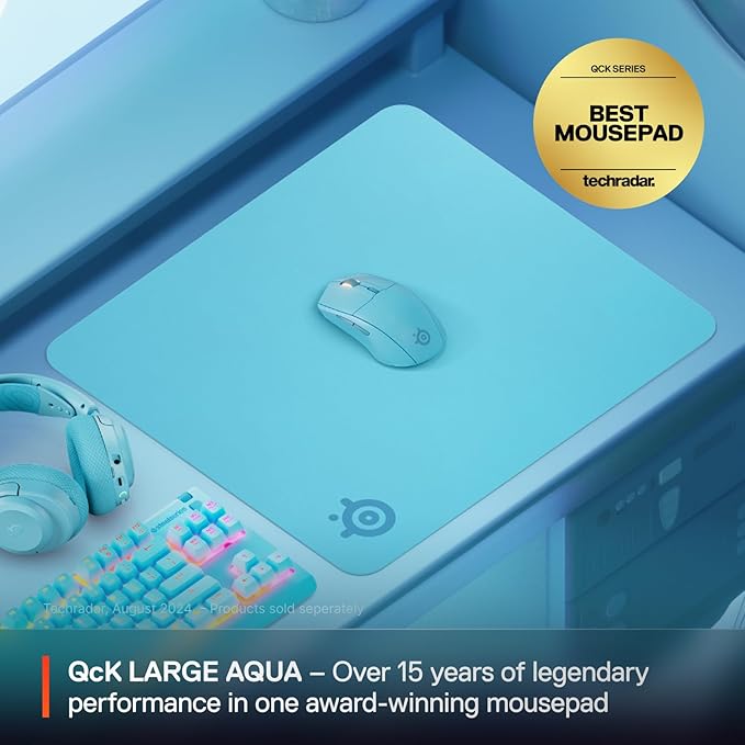 SteelSeries QcK Cloth Gaming Mouse Pad - Exclusive Micro-Woven Surface - Optimized for Gaming Sensors - Maximum Control - Size L - Aqua - Image 2