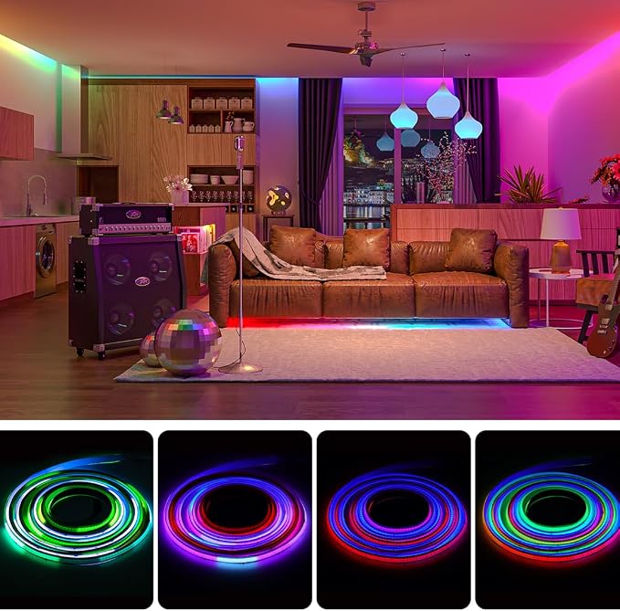 BTF-LIGHTING RGB WS2811 Smart IC FCOB COB LED Strip, UL Listed 576LEDs/m High Density Color Chasing Uniform Light, DC12V 9.8FT 10mm Width Tape Light for Home Party DIY Decor(No Adapter or Controller) - Image 7