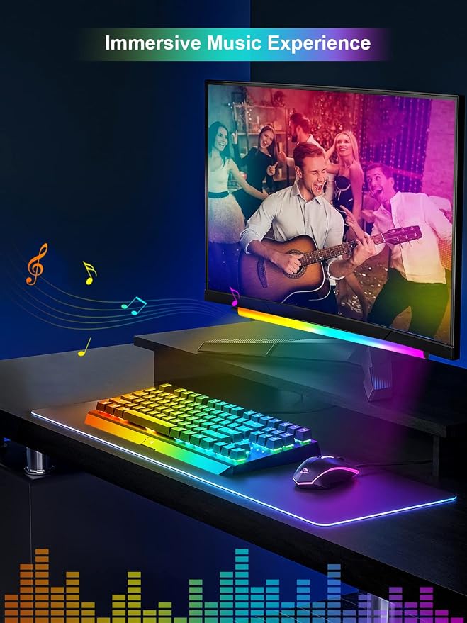 KANTUTOE Under Monitor Light Bar, App and Remote Control Gaming Ambient Lights,Music Sync Color Changing, 16 Million Colors, Timing, USB Powered RGB Light Bar for Monitor/TV/PC Back (2pcs) - Image 3