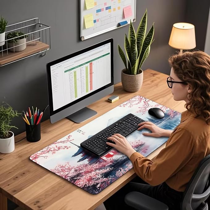 Japanese Cherry Blossom Large Gaming Mouse Pad Desk Mat 31.5x15.7 | Extended Mousepad, Non-Slip Rubber Base , Stitched Edges, for Computer/Laptop/Office/Home - Image 2