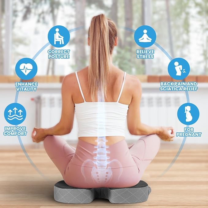 TushGuard Memory Foam Office Chair Seat Cushion - Dark&Light Grey, X-Large | for Car Seat, Airplane, Desk Chair - Sciatica & Hip & Coccyx Pain Relief Cushion for Long Sitting Office Workers, Car Drivers - Image 4