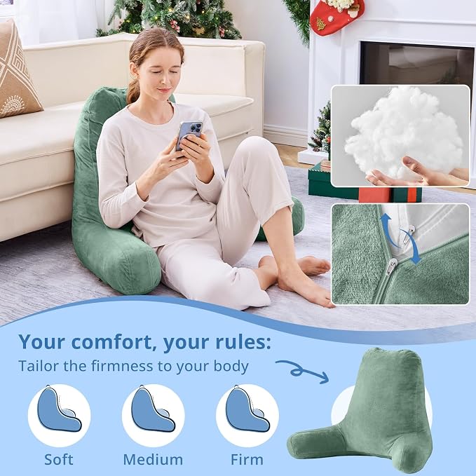 Sasttie Reading Pillow for Bed, Back Pillow for Sitting Up, Sage - Image 3