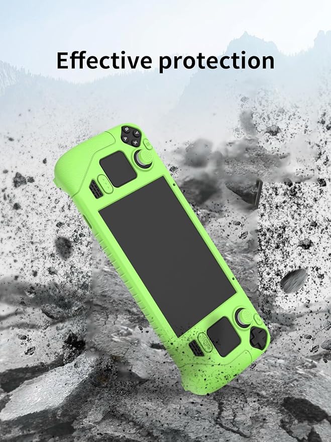 Case for Valve Steam Deck Handheld Console,BOVUGAC Soft Silicone with Two Sets of keycaps,Anti-Fall Shockproof Protective Kids Friendly for Steam Deck Gaming Console Accessories(Green) - Image 2