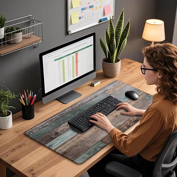 Rustic Wood Pattern Large Gaming Mouse Pad Desk Mat 31.5"x15.7" | Extended Mousepad, Non-Slip Rubber Base , Stitched Edges, for Computer/Laptop/Office/Home - Image 3