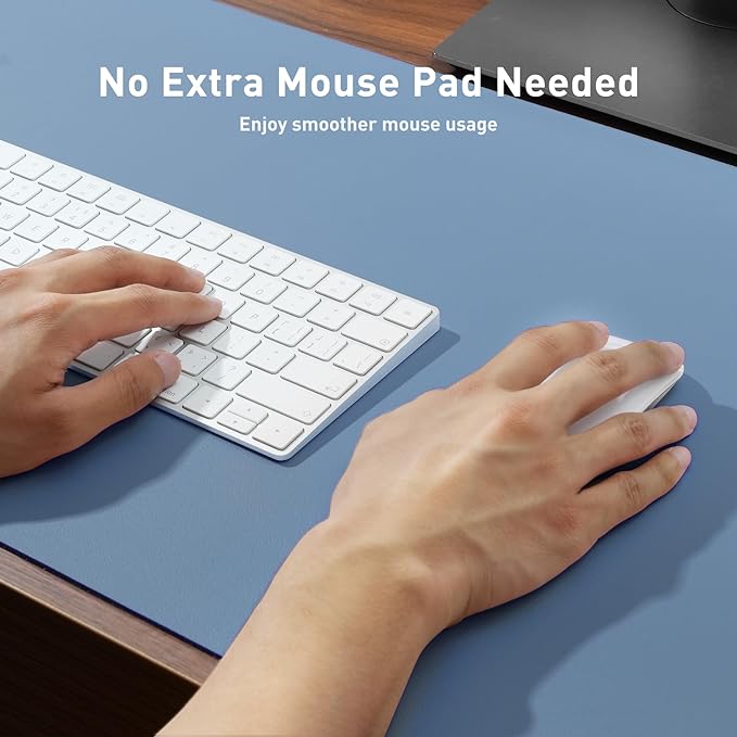 Aothia Leather Desk Pad Protector, Mouse Pad, Office Desk Mat, Non-Slip PU Leather Desk Blotter, Laptop Desk Pad, Waterproof Desk Writing Pad for Office and Home (Denim Blue, 36" x 17") - Image 3
