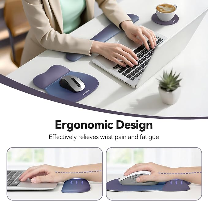 TECKNET Gel Ergonomic Mouse Pad & Keyboard Wrist Rest & Coaster - Image 2