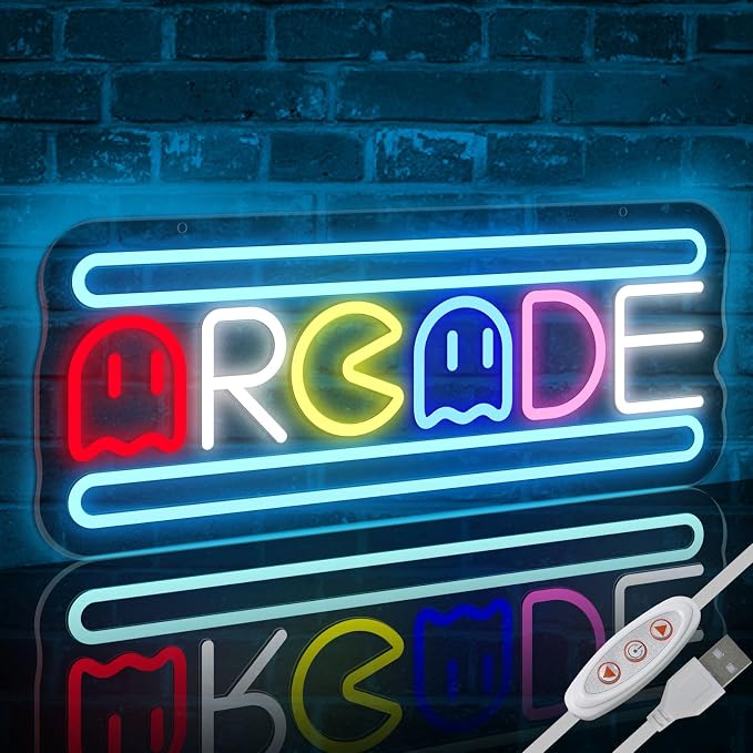 Arcade Neon Light Sign LED USB Powered Dimmable, Retro Ghost Arcade Game Room Neon Lighted Sign for Gaming Room Wall Decor Man Cave for Bedroom Baseroom Decorations Gift by Trescreyo