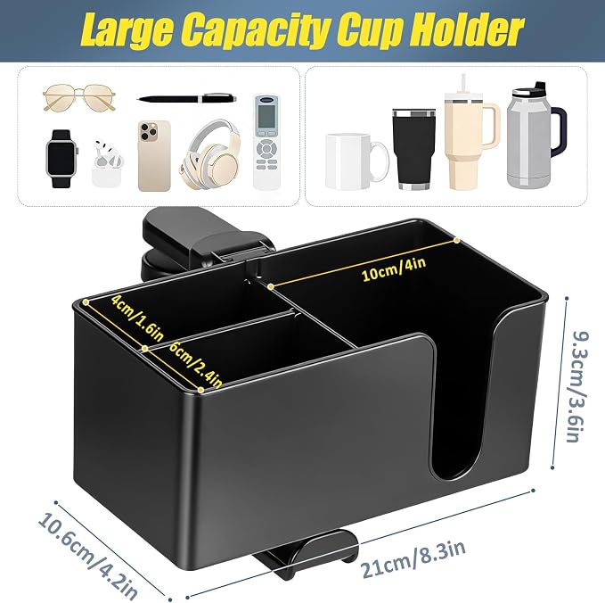 Desk Cup Holder Clamp, Clip On Drink Holder with Rotating Headphone Hanger - Image 2
