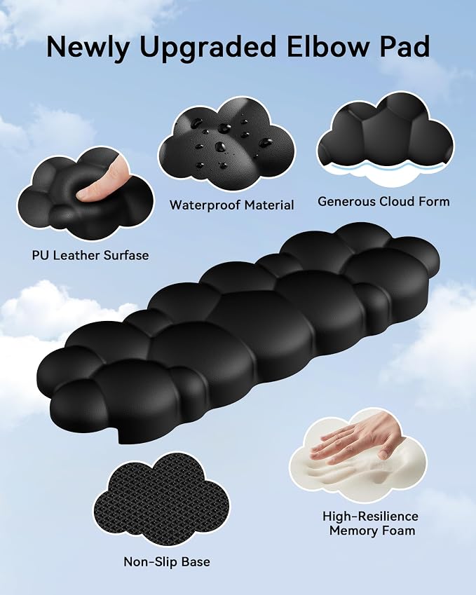 Laborio Elbow Pad for Desk, 2-Pack Cloud Elbow Rest(Black), Edge Arm Rest | L-Shaped, Leather Surface, Memory Foam, Waterproof, Non-Slip Wrist Support Wrist Rest - Image 3