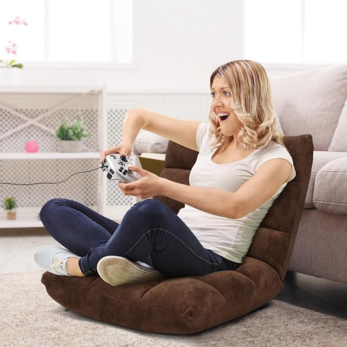 14-Position Lazy Sofa with Soft Coral Fleece, Folding Gaming Chair, Couch Recliner, Floor Seat for Reading, Meditating, Yoga, Gaming - Image 7