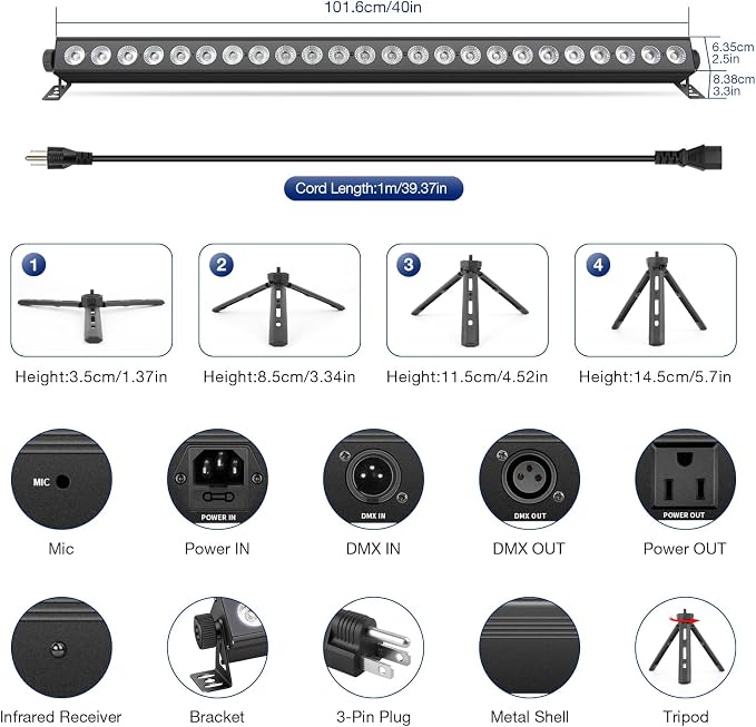 120W RGBW LED Stage Wash Light Bar by APP, Remote & DMX Control - Image 8
