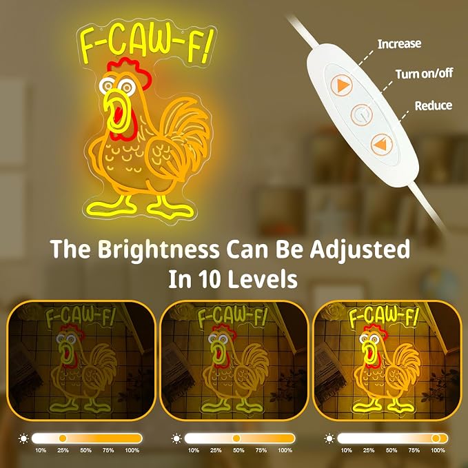 F-Caw-F Neon Sign Dimmable F Caw F Funny Chicken Led Signs Screaming Rooster Light Up Sign FcawF Neon Lights for Wall Decor Gag Chicken Gifts for Men Women - Image 3