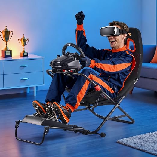 VEVOR Portable Racing Wheel Stand, Foldable & Adjustable Steering Sim Wheel Stand, 18.5 in Seat Inner Width, Compatible with Logitech G923/G920/G29, Thrustmaster T248P, Fanatec, Hori, Mad Catz, Black - Image 8