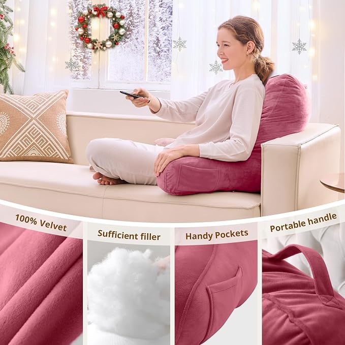 Sasttie Reading Pillow for Bed, Back Pillow for Sitting Up, Rose Pink - Image 5