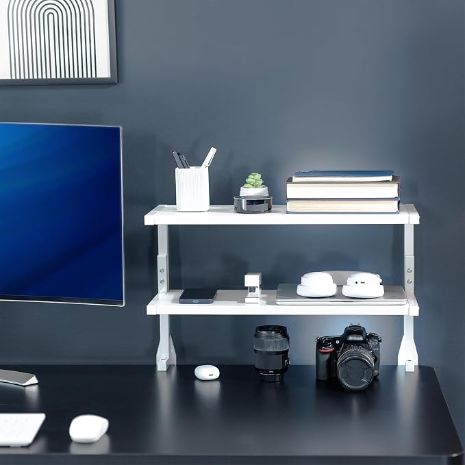 VIVO White Clamp-on 24 inch 2-Tier Desk Shelf, STAND-SHELF24C-W - Image 9