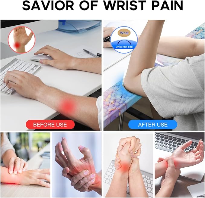 JIKIOU L-Shaped Desk Elbow Pad for Desk,Memory Foam Elbow Support Pad 2Pack | Massage Design, 14.9inch is 20% Longer for Comfort, Non-slip Rubber Base, Ergonomic Cushion for Pain Relief, Marble Blue - Image 7