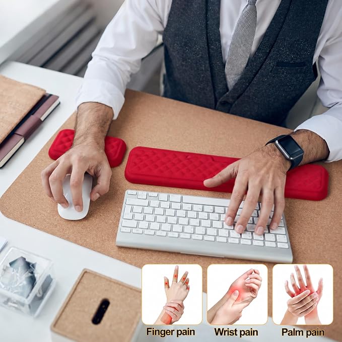 Keyboard Wrist Rest Mouse Wrist Support, Memory Foam Wrist Rest Pad for Computer Laptop, Ergonomic Wrist Cushion Support for Typing Pain Relief, Gaming Home Office, Red - Image 4