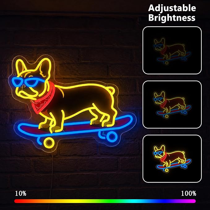 French Bulldog Skateboarding Neon Sign, Skateboard Dog Frenchie Wearing Glasses Neon Signs | Dimmable LED Bulldog Wall Art Decor | Frenchie Dog Lover Gifts - Image 4