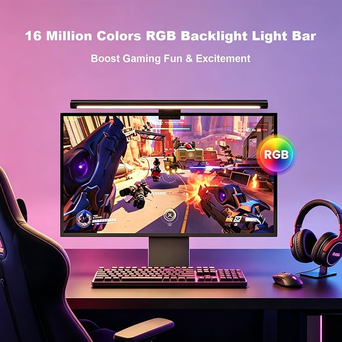 YEELIGHT Monitor Light Bar RGB Backlight, Ra98 Computer Lamp Works with Matter & Alexa for Home Office Gaming, 350LM Dimmable No Glare Eye-Care LED Screen Bar, USB Desk Lamp Stepless Dimming - Image 3