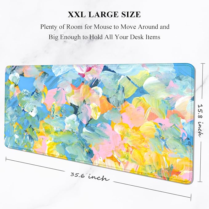 Auhoahsil Desk Mouse Pad, Large Gaming Mousepad, XXL Desk Pad, Extended Long Superior Micro-Weave Cloth Non-slip Rubber Big Computer Mouse Mat for Gamer, Office & Home, 35" x 15", Abstract Watercolour - Image 2