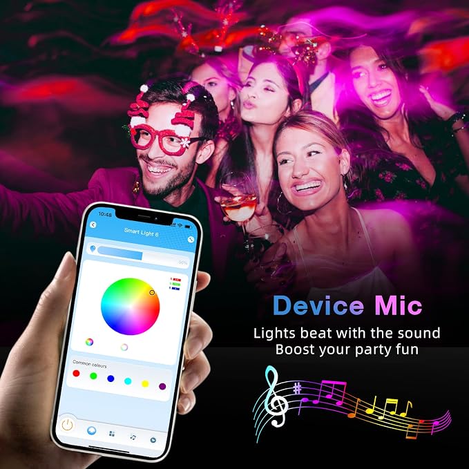 TJOY 50ft Bluetooth LED Strip Lights, Music Sync 5050 LED Light Strip RGB Color Changing LED Lights Strip with Phone Remote, LED Lights for Bedroom Kitchen TV Party TIKTOK DIY (APP+Remote +Mic) - Image 3