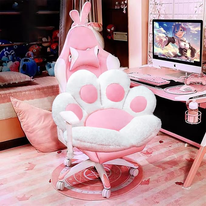 DOBUONO Cat Paw Cushion Cute Chair Cushion Kawaii Plush Seat Cushions 28"x 24"Gaming Chair Cushion Shape Lazy Pillow for Gamer Chair, Kawaii Accessories for Girl Worker Gift Stuff Room Decor (White) - Image 2
