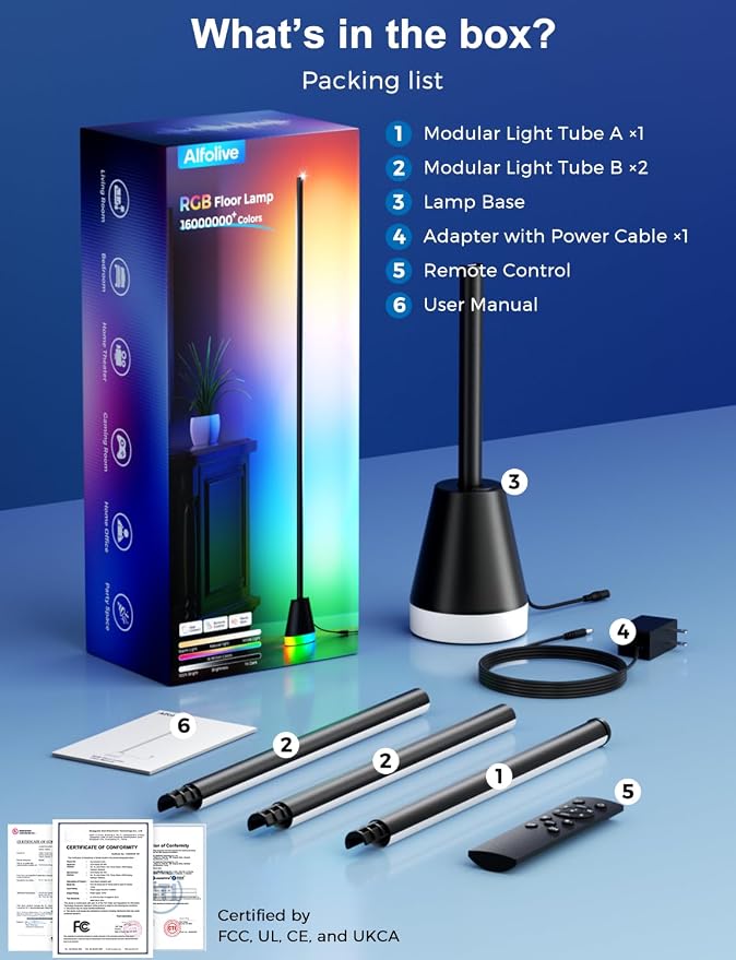 RGB Corner Floor Lamp, Smart Modern LED Mood Light, Glossy Black - Image 9